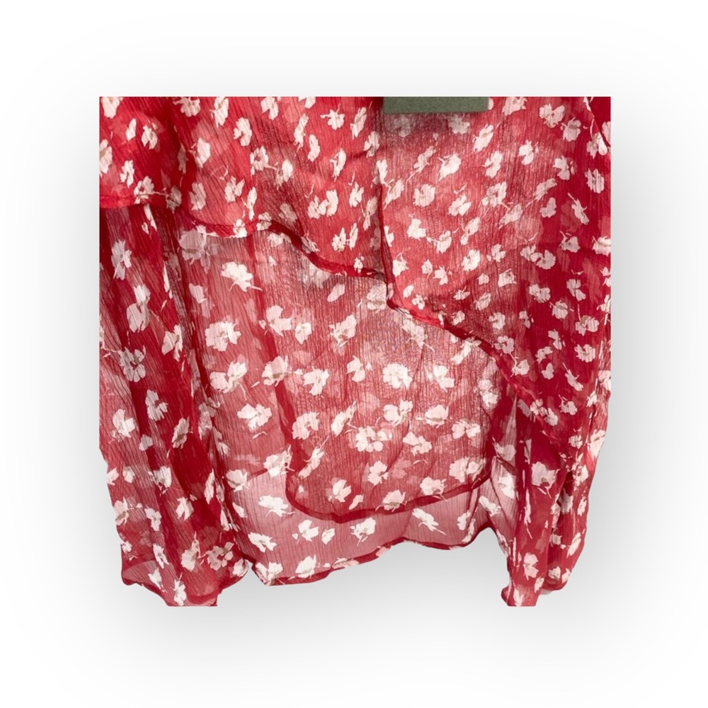 new Allsaints ꕥ Off Shoulder Ruffled Silk Floral Print Top ꕥ Red ꕥ Wear 2 Ways - Picture 9 of 16